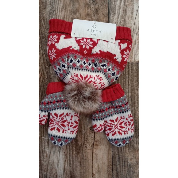 New Aspen Kids Holiday Hat & Mittens Set - Picture 1 of 7